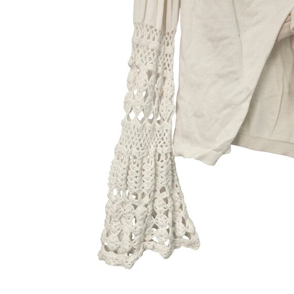 KOBI HALPERIN SMALL COTTON MODAL CROCHET LACE SLEEVE FRONT TIE CARDIGAN - Picture 5 of 6